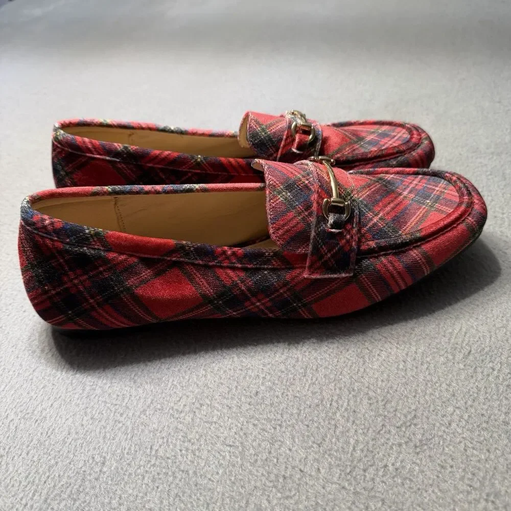 Cato Women’s Size 11M Loafers Red Plaid Tartan Horsebit Slip On Shoes Classic